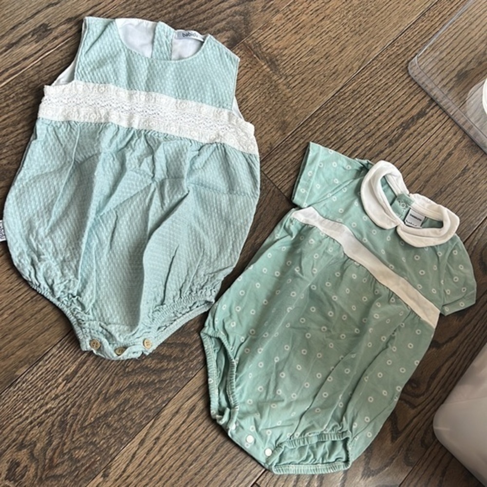 Mint green collar Babidu shortie from Spain childrensalon 12 months twins set
